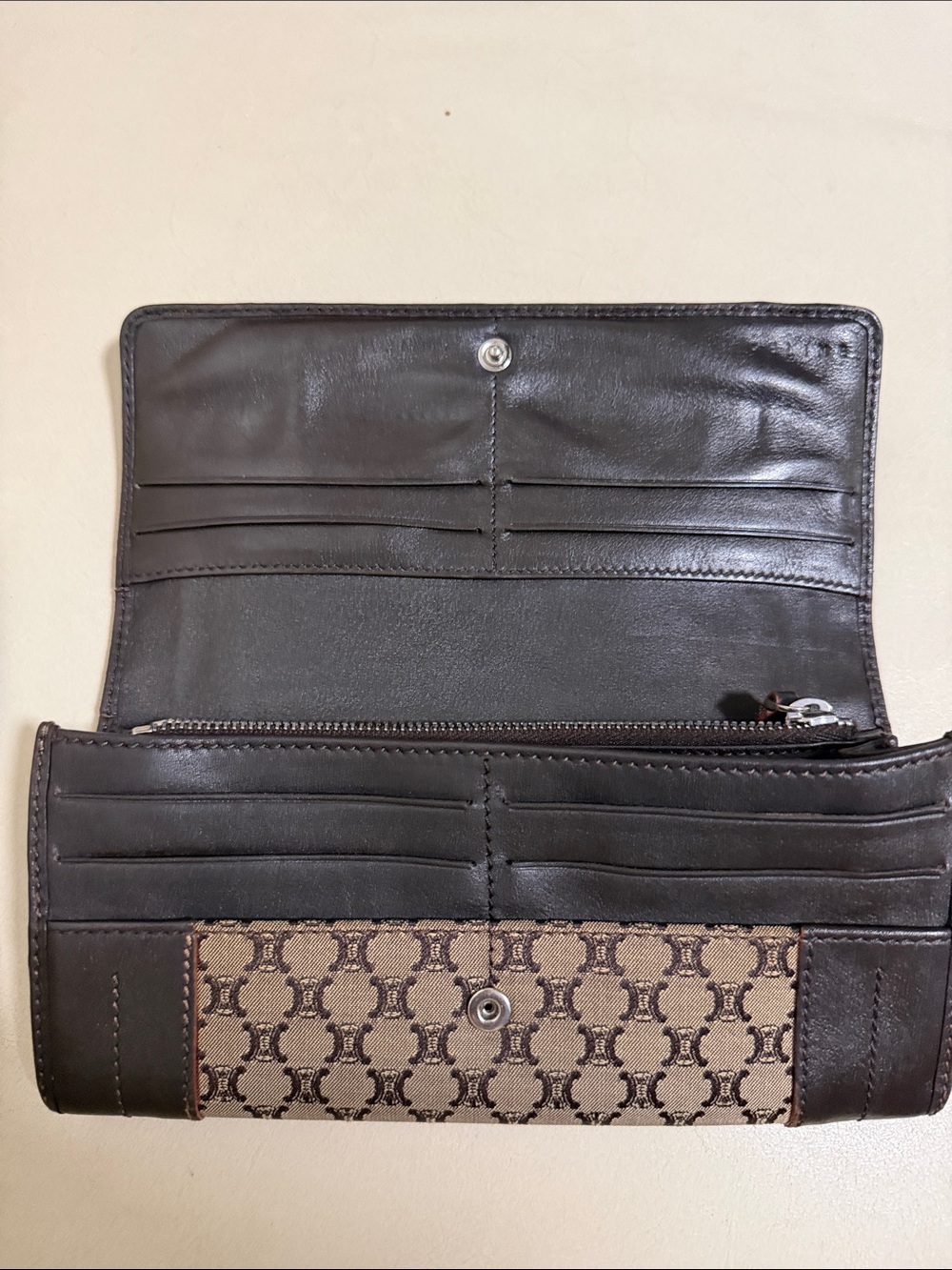 Celine Brown Monogram Continental Clutch Wallet with Black Trim - Picture 13 of 16